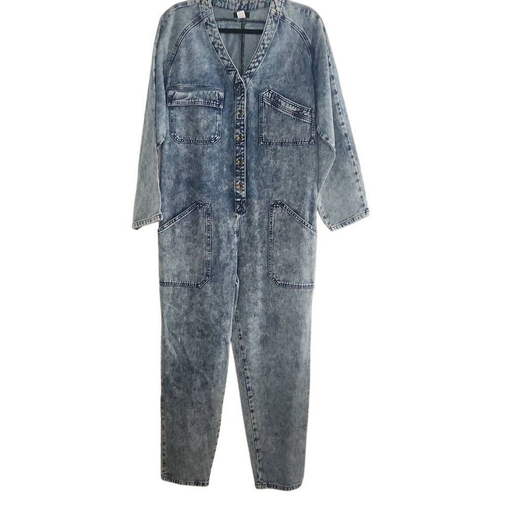 BDG Women's Size Small Blue Denim V-Neck Button Down Jumpsuit